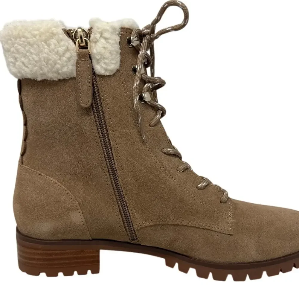 Kate Spade Rafferty Suede Shearling Lace Up Boots Tan 6.5 New Box